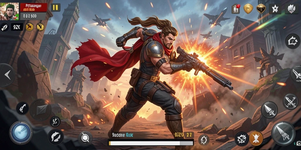 Tangkapan layar gameplay 9ZK yang intens dan penuh aksi.