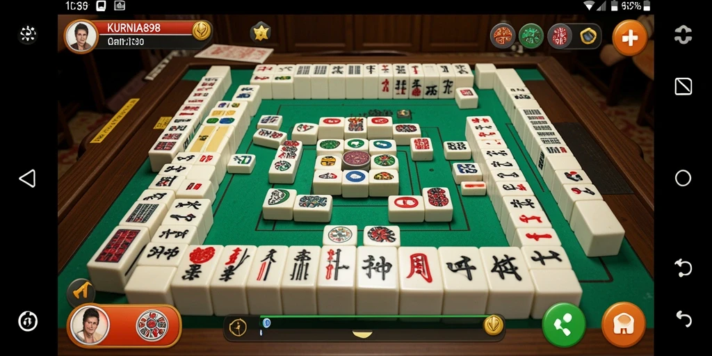 Tampilan gameplay menawan dari KURNIA898 dengan desain ubin Mahjong yang unik.